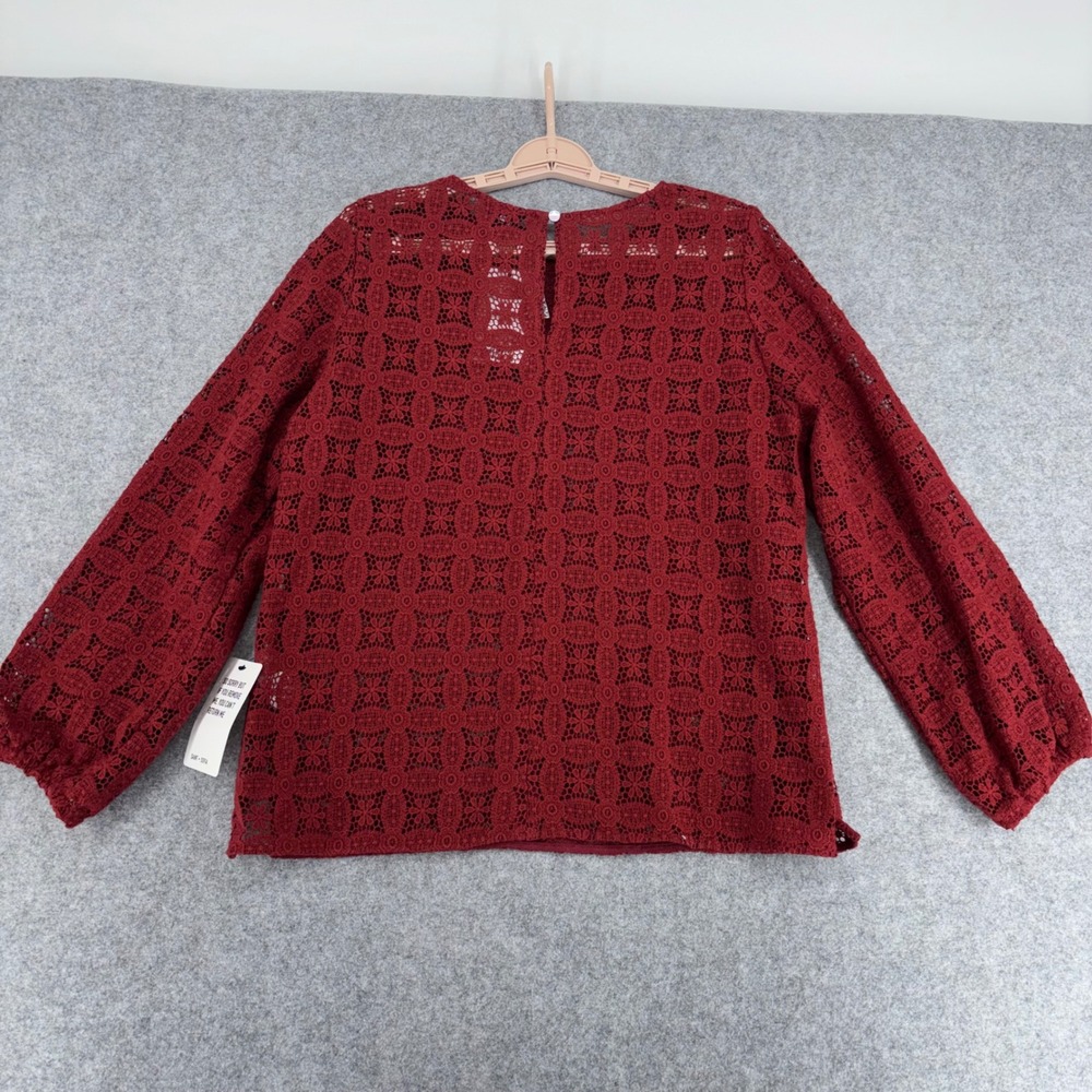 Saint + Sofia Sadie Blouse Burgundy Organic Cotton Lace Eyelet Top USA 10 NEW - Picture 6 of 11